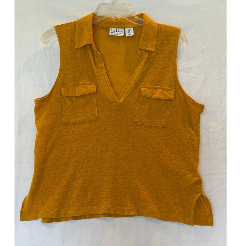 Nicole Miller Linen Sleeveless V-Neck Blouse - Size M yellow gold lightweight
